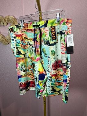Men's Multi-Color Athletic Swim/Training Shorts with Drawstring